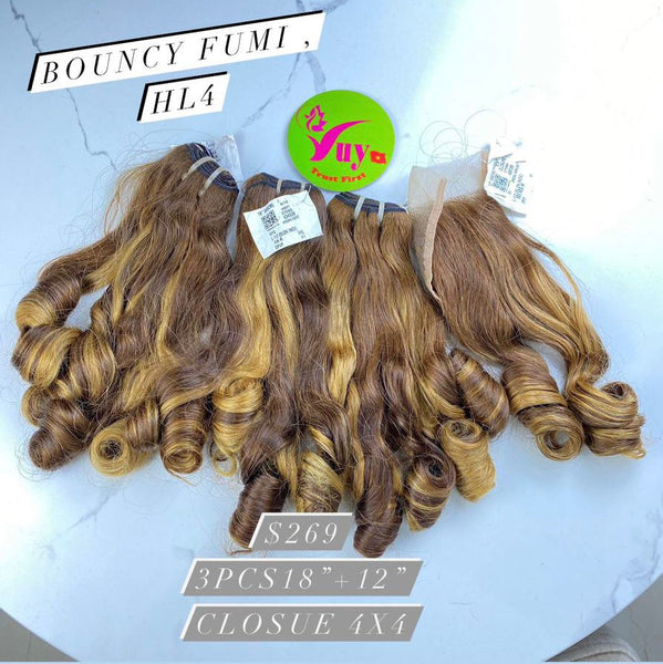 3pcs 18" & 12" Closure 4x4 Bouncy Funmi HL4, Double Drawn, Raw hair (BF11)