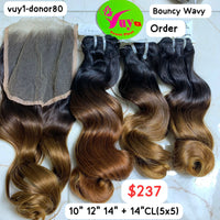 10" 12" 14" + 14" Closure 5x5 Bouncy Wavy