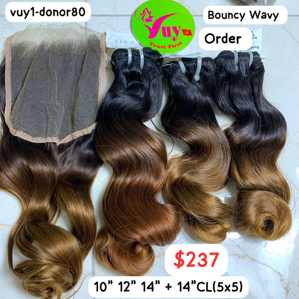 10" 12" 14" + 14" Closure 5x5 Bouncy Wavy