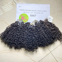 3pcs 14" + 12" Closure 2x6 Virgin Double Drawn Pixel Curly