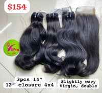 14" 3pcs + 12" Closure 4x4 Straight Virgin Double