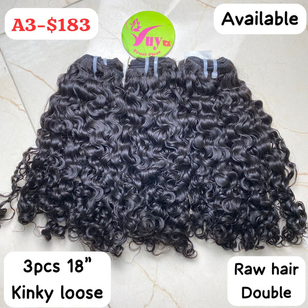 18" 3pcs Kinky Loose Raw Hair Double (A3)