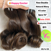 [EASTER SALE] 3pcs 14" Natural wavy brown color double drawn raw hair (B11)