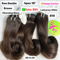 [EASTER SALE] 4pcs 10" Charming wavy brown color double drawn raw hair (B18)