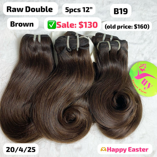 [EASTER SALE] 5pcs 12" Charming wavy brown color double drawn raw hair (B19)