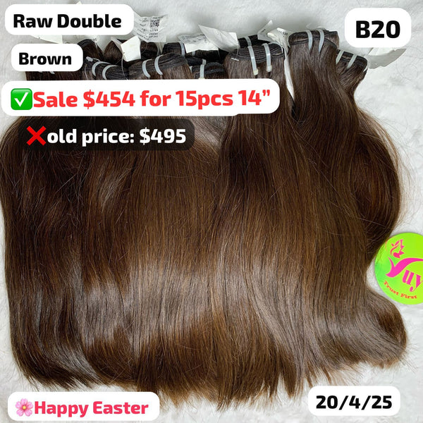 [EASTER SALE] 15pcs 14" Straight brown color double drawn raw hair (B20)