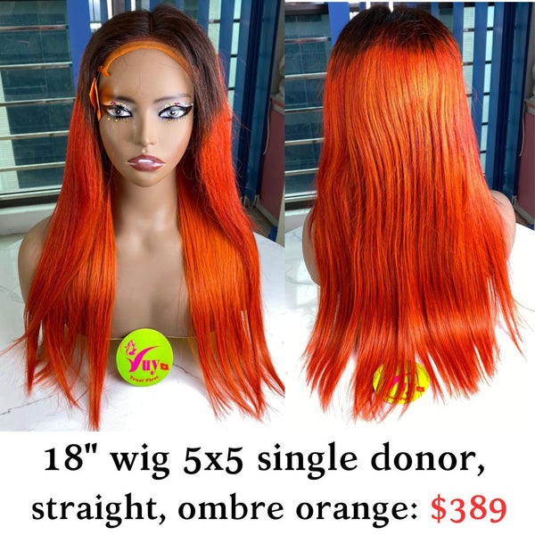 18" Wig 5x5 Single Donor Straight Ombre