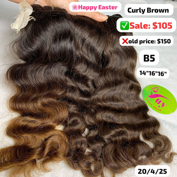 [EASTER SALE] 14"16"16" Curly brown color hair (B5)