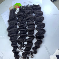 3 pcs 22" 24" 26" + 22" Closure 4x4  Double Raw Sea Wavy