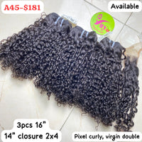 16" 3pcs + 14" Closure 2x4 Pixel Curly (A45)