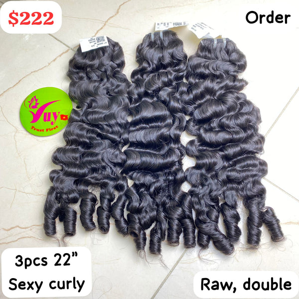 22" 3pcs Sexy Curly Raw Double