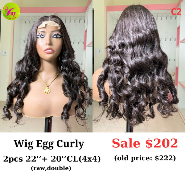 [EASTER SALE] 22" 4x4 closure wig Egg curly (made from 2pcs 22" and 20" 4x4 closure double drawn raw hair) (C2)