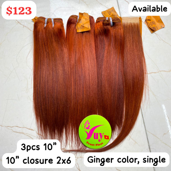 3pcs 10" + 10" Closure 2x6 Ginger Color Double
