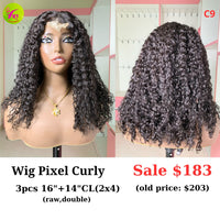 [EASTER SALE] 16" 2x4 closure wig Pixel curly (made from 3pcs 16" and 14" 2x4 closure double drawn raw hair) (C9)