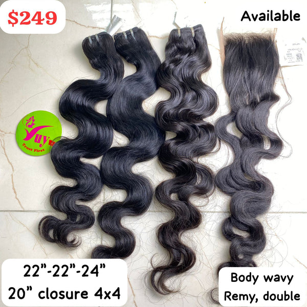 20" 22" 24" +20" closure 4x4 Body Wavy Remy Double