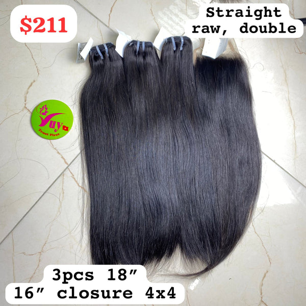 18" 3pcs + 16" Closure 4x4 Straight Raw Double