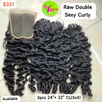 24" 3pcs + 22" Closure 5x5 Raw Double Sexy Curly