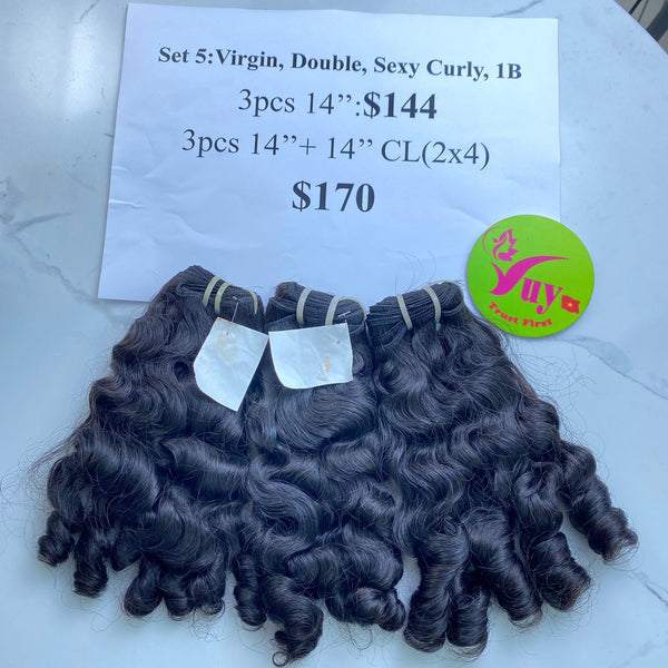 3 pcs 14" + 14" Closure 2x4 Virgin Double Sexy Curly