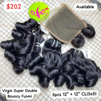 3pcs 12" + 12" Closure 5x5 Virgin Super Double Bouncy Funmi