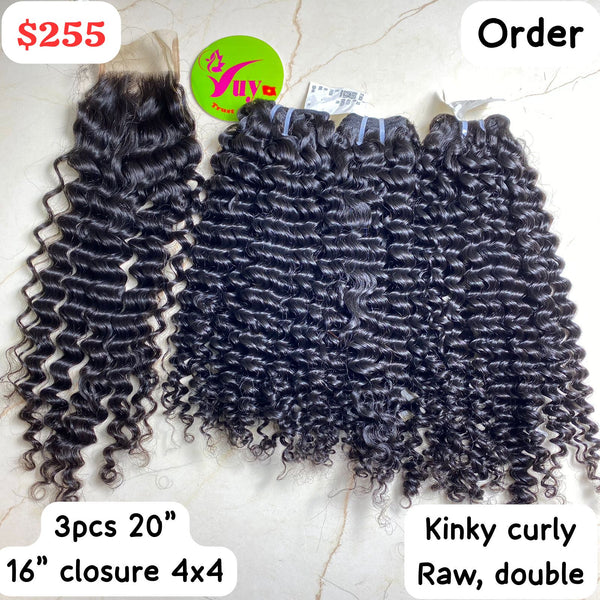20" 3pcs + 16" Closure 4x4 Kinky Curly Raw Double