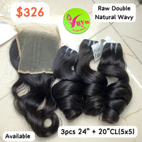 24" 3pcs + 20" Closure 5x5 Raw Double Natural Wavy