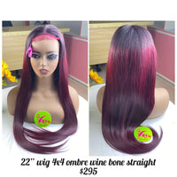22" Wig Closure 4x4 Bone Straight, Ombre Wine (W66)