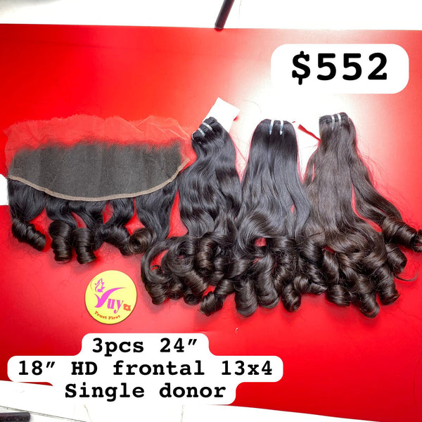 3pcs 24"and 18" Frontal 13x4 HD Lace Bouncy Funmi, Brown Tip, Donor 80, Single Donor hair (R131)