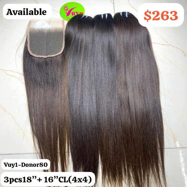 3 pcs 18" +16" Closure 4x4 Single Donor Straight