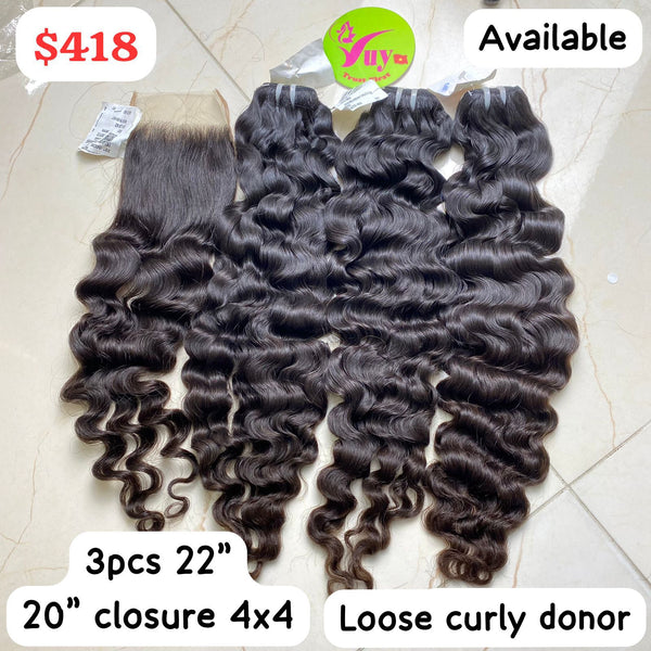 22" 5pcs + 2pcs 20" Closure 4x4 Loose Curly Donor