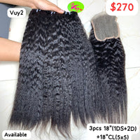 3pcs 18"+18" Closure 5x5 Yaki Straight