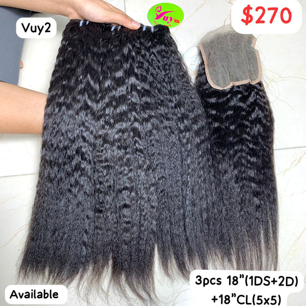 3pcs 18"+18" Closure 5x5 Yaki Straight