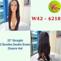 22" Wig Straight, Closure 4x4, Double Drawn, Raw hair (W42)
