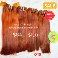 4pcs 10" Straight double drawn orange color hair (O15)