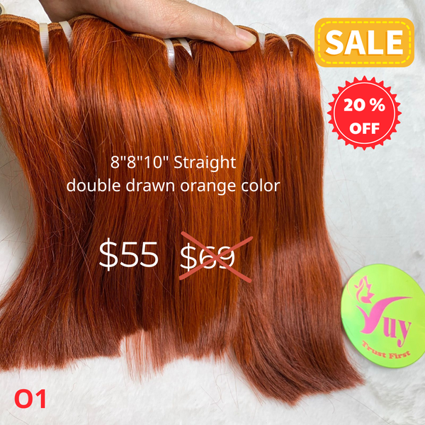 8"8"10" Straight double drawn orange color hair (O1)