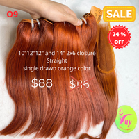 10"12"12" and 14" 2x6 closure Straight single drawn orange color hair (O9)