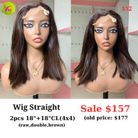 [EASTER SALE] 18" 4x4 closure wig Straight (made from 2pcs 18" and 18" 4x4 closure double drawn raw hair) (S12)