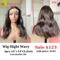 [EASTER SALE] 14" 4x4 closure wig Slight wave (made from 2pcs 14" and 14" 4x4 closure double drawn raw hair) (S13)