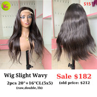 [EASTER SALE] 20" 5x5 closure wig Slight wave (made from 2pcs 20" and 16" 5x5 closure double drawn raw hair) (S15)