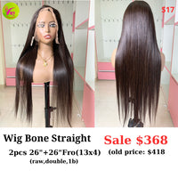 [EASTER SALE] 16" 13x4 frontal wig Bone straight (made from 2pcs 26" and 26" 13x4 frontal double drawn raw hair) (S17)