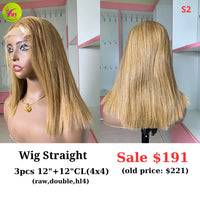 [EASTER SALE] 12" 4x4 closure wig Straight highlight HL4 color (made from 3pcs 12" and 12" 4x4 closure double drawn raw hair) (S2)
