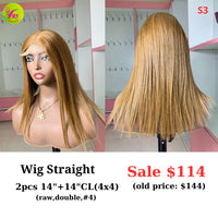 [EASTER SALE] 14" 4x4 closure wig Straight #4 color (made from 2pcs 14" and 14" 4x4 closure double drawn raw hair) (S3)