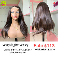 [EASTER SALE] 14" 4x4 closure wig Slight wave (made from 2pcs 14" and 14" 4x4 closure double drawn raw hair) (S5)