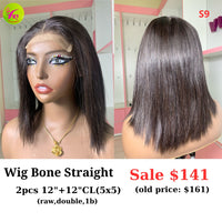 [EASTER SALE] 12" 5x5 closure wig Bone straight (made from 2pcs 12" and 12" 5x5 closure double drawn raw hair) (S9)