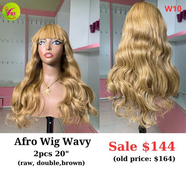 [EASTER SALE] 20" Afro wig Wavy honey blonde color (made from 2pcs 20"double drawn raw hair) (W10)