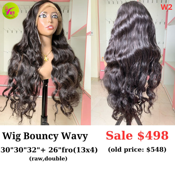 [EASTER SALE] 32" 13x4 frontal wig Bouncy wavy (made from 30"30"32" bundles and 26" 13x4 frontal double drawn raw hair) (W2)