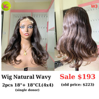 [EASTER SALE] 18" 4x4 closure wig Natural wavy (made from 2pcs 18" and 18" 4x4 closure single donor hair) (W3)