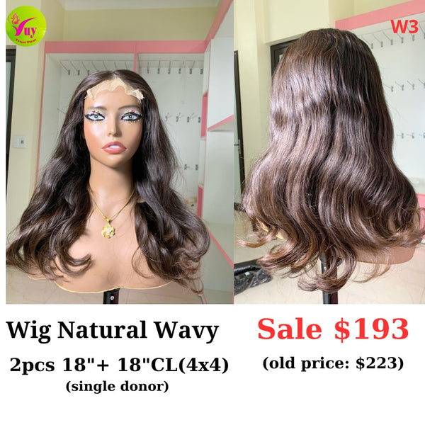 [EASTER SALE] 18" 4x4 closure wig Natural wavy (made from 2pcs 18" and 18" 4x4 closure single donor hair) (W3)