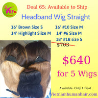 Vietnamese hair headband wig straight 14" and 16", 18" : 5 wigs straight available instock