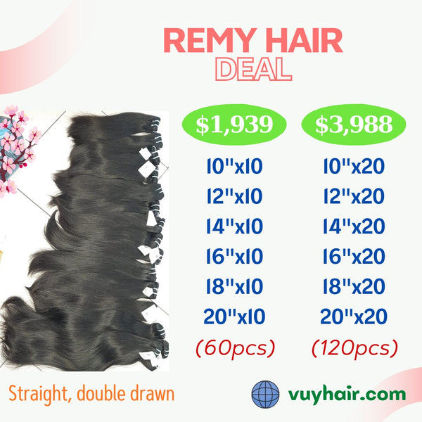 Straight double remy hair 10" to 20" Each length 10pcs ($1939)