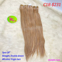 3pcs 20" Straight, double drawn #8 color, virgin hair (C18)